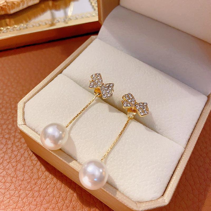 Light Bow Pearl Earrings Niche Earrings