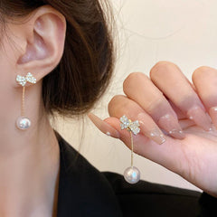 Light Bow Pearl Earrings Niche Earrings