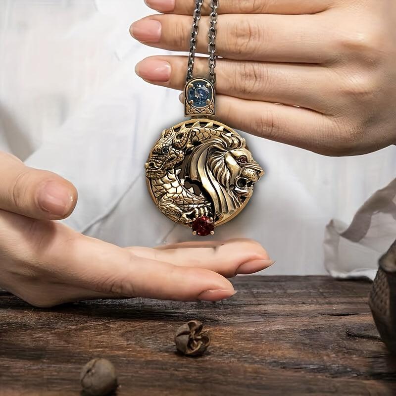 Vintage Lion Dragon Pendant Necklace Hip Hop Metal Rock Punk Jewelry