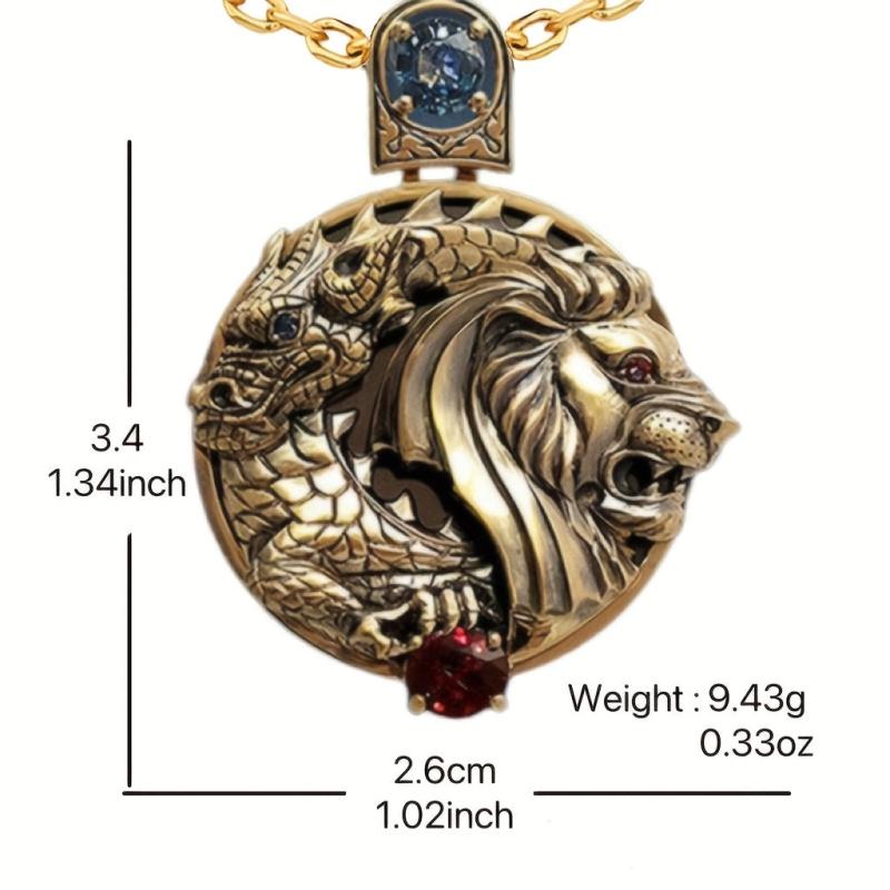 Vintage Lion Dragon Pendant Necklace Hip Hop Metal Rock Punk Jewelry
