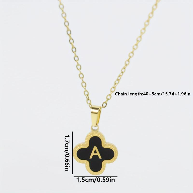 Elegant 26 Letter H Necklace with Four Leaf Clover Pendant