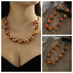 Wooden Necklace Female Gothic Punk Halloween Pumpkin Spider Party