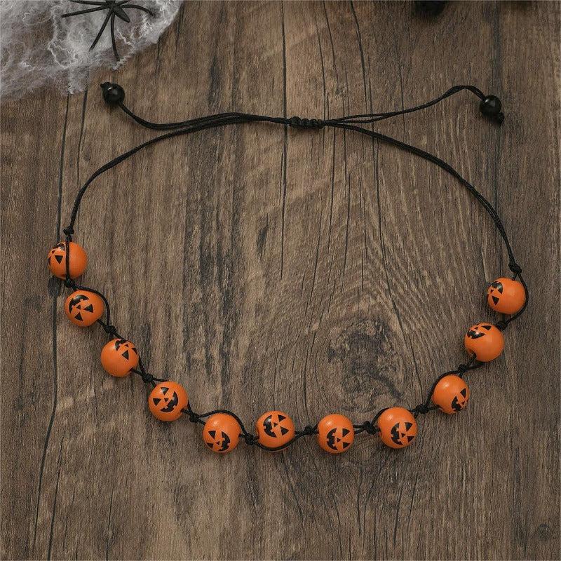 Wooden Necklace Female Gothic Punk Halloween Pumpkin Spider Party