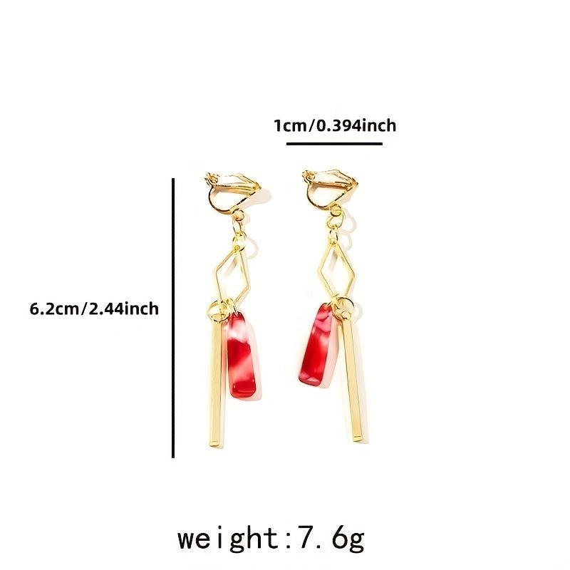 Chinese Style Tassel Ear Clips Red Geometric Design
