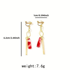 Chinese Style Tassel Ear Clips Red Geometric Design