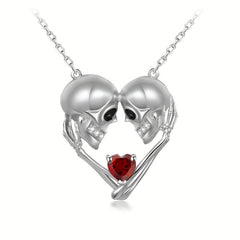Skull Pendant Necklace Heart Red Crystal Men Women Banquet Jewelry