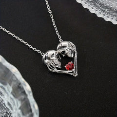 Skull Pendant Necklace Heart Red Crystal Men Women Banquet Jewelry