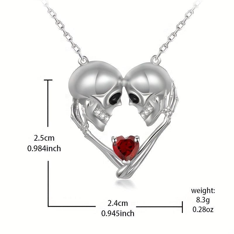 Skull Pendant Necklace Heart Red Crystal Men Women Banquet Jewelry