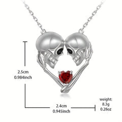 Skull Pendant Necklace Heart Red Crystal Men Women Banquet Jewelry
