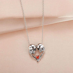 Skull Pendant Necklace Heart Red Crystal Men Women Banquet Jewelry