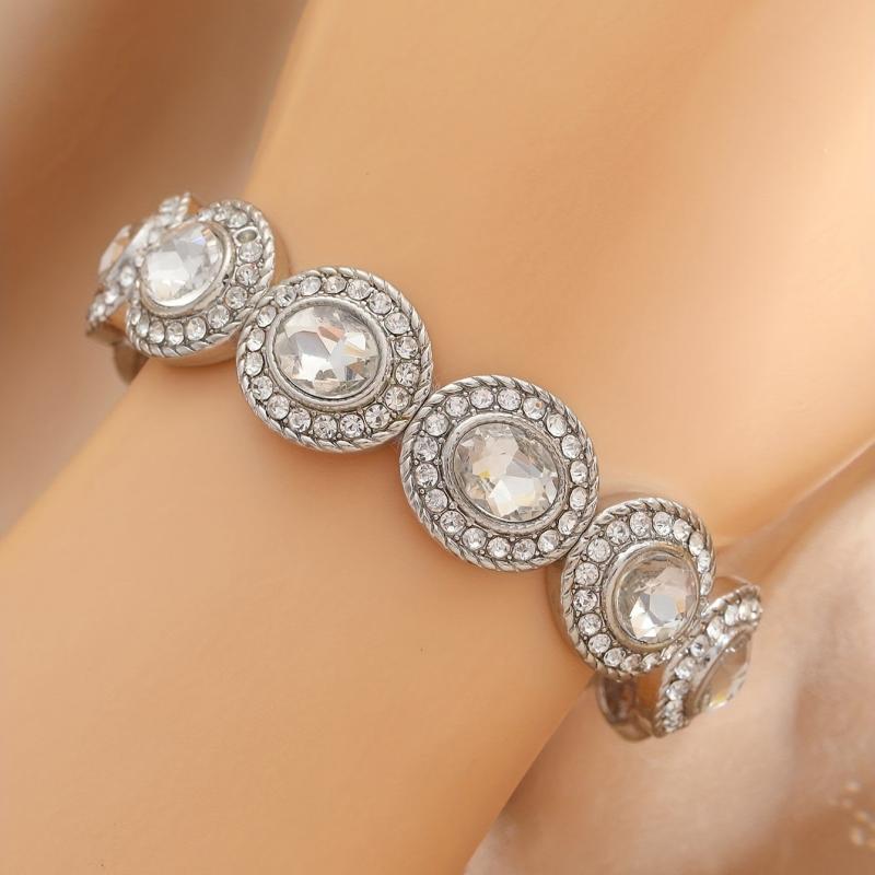 Silvery Plated Oval Diamond Bracelet for Girls Party