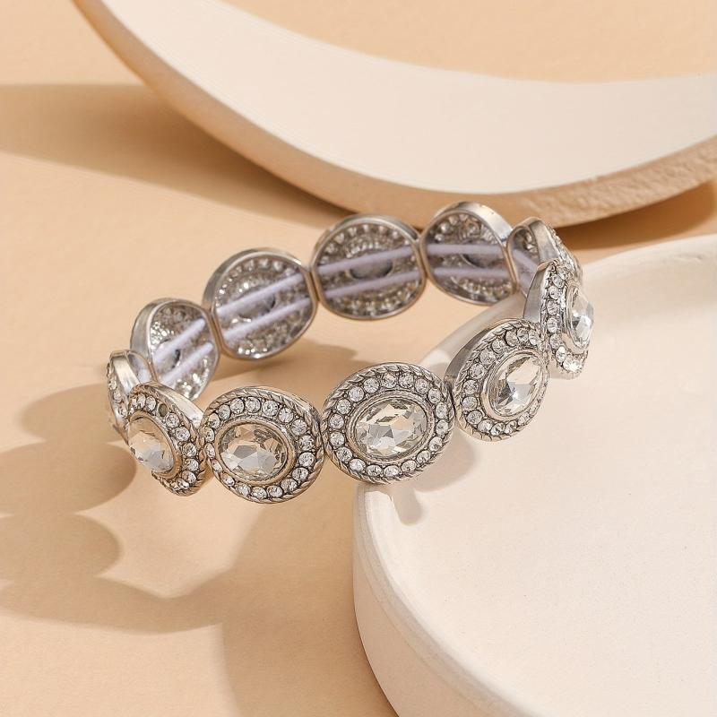 Silvery Plated Oval Diamond Bracelet for Girls Party