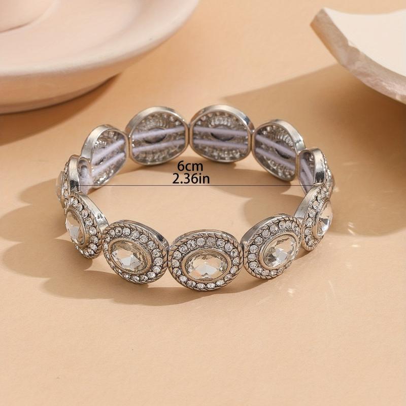 Silvery Plated Oval Diamond Bracelet for Girls Party