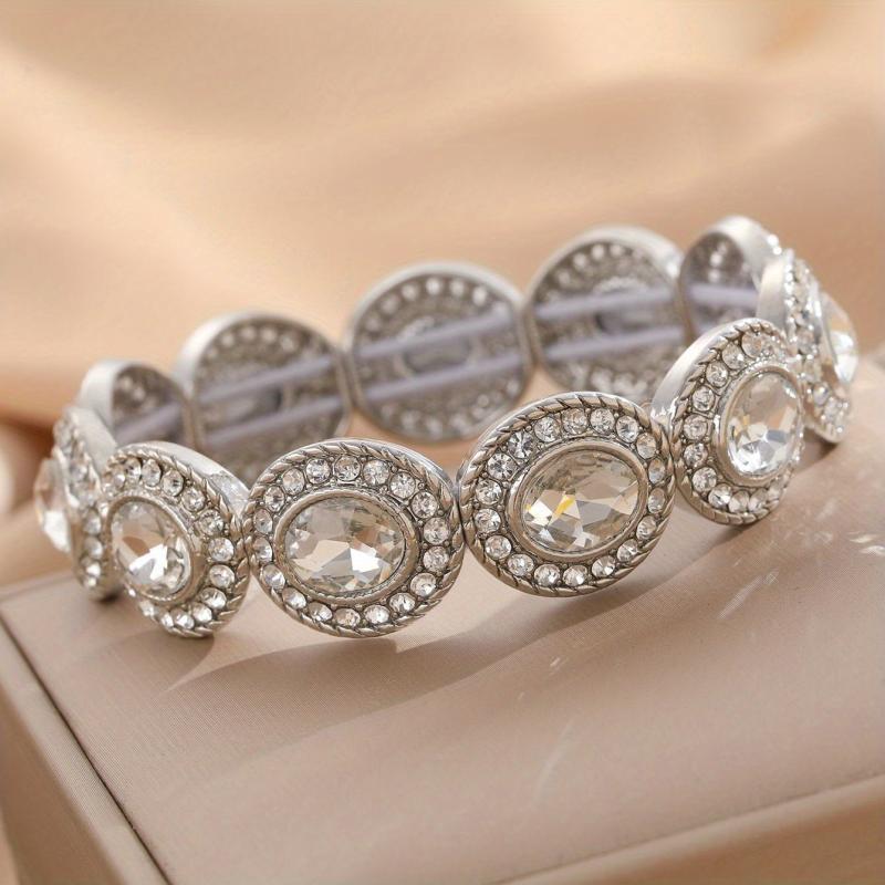Silvery Plated Oval Diamond Bracelet for Girls Party