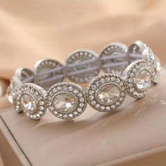 Silvery Plated Oval Diamond Bracelet for Girls Party