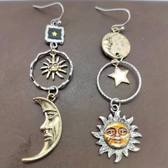 Greek Mythology Face Sun Moon Pendant Earrings Party Jewelry