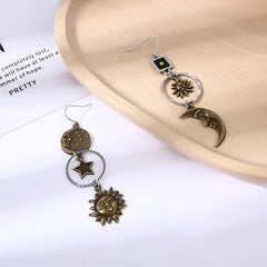 Greek Mythology Face Sun Moon Pendant Earrings Party Jewelry