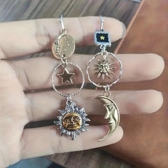 Greek Mythology Face Sun Moon Pendant Earrings Party Jewelry