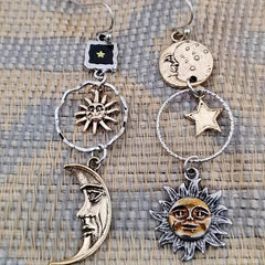Greek Mythology Face Sun Moon Pendant Earrings Party Jewelry