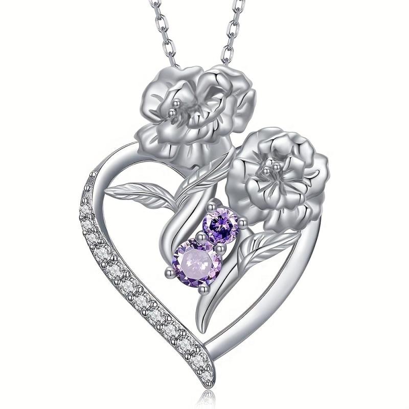 Rose Heart Shaped Pendant Necklace Women Sweet Jewelry Gift