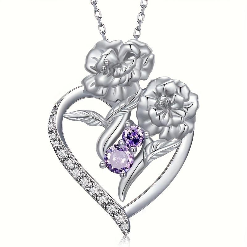 Rose Heart Shaped Pendant Necklace Women Sweet Jewelry Gift