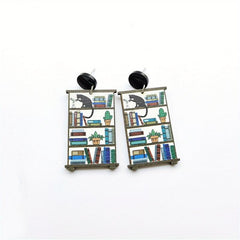 Cat Themed Bookcase Earrings - Ideal Gift for Teachers