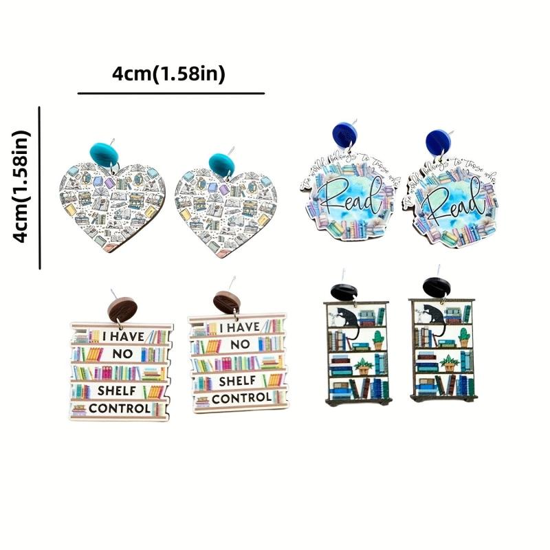 Cat Themed Bookcase Earrings - Ideal Gift for Teachers