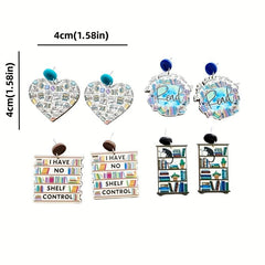Cat Themed Bookcase Earrings - Ideal Gift for Teachers