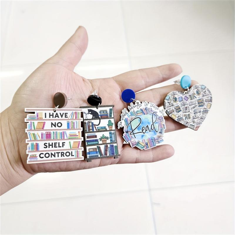 Cat Themed Bookcase Earrings - Ideal Gift for Teachers