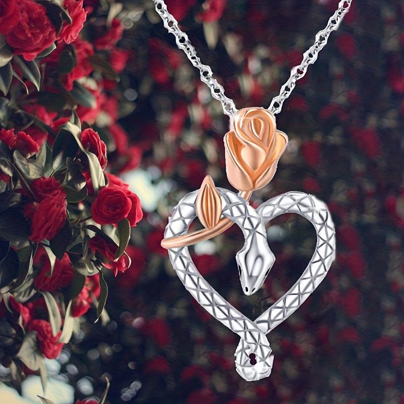 Heart Snake Pendant Necklace Rose Pendant Women's Banquet Jewelry