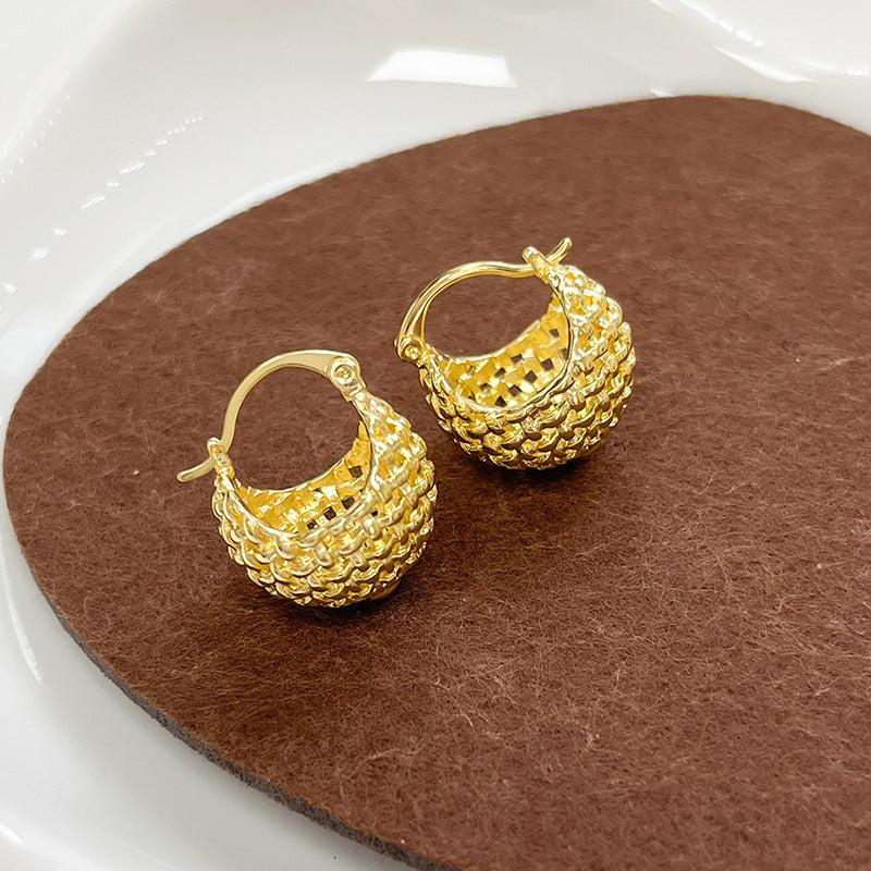 Hollow Alloy Round Electroplated Earrings for Women