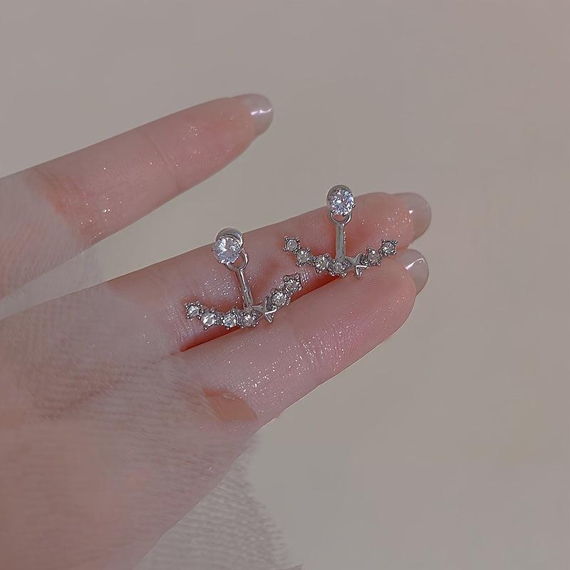 Silvery Needle Flower Stud Earrings Pure Copper Star Flower Earrings