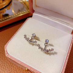 Silvery Needle Flower Stud Earrings Pure Copper Star Flower Earrings