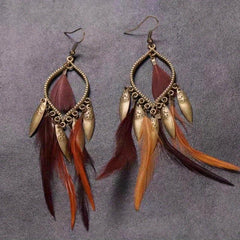 Boho Feather Long Earrings Exaggerated Casual Style