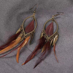 Boho Feather Long Earrings Exaggerated Casual Style