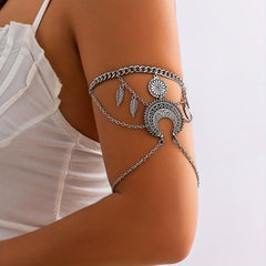 Vintage Silvery Leaf Tassel Upper Arm Bracelet Women Jewelry