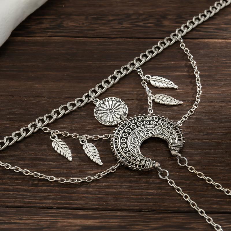 Vintage Silvery Leaf Tassel Upper Arm Bracelet Women Jewelry