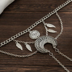Vintage Silvery Leaf Tassel Upper Arm Bracelet Women Jewelry