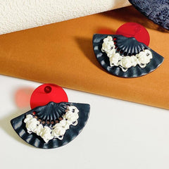 Chinese Style 3D Relief Fan Earrings