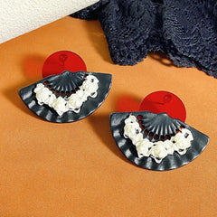 Chinese Style 3D Relief Fan Earrings