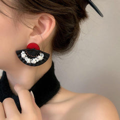 Chinese Style 3D Relief Fan Earrings
