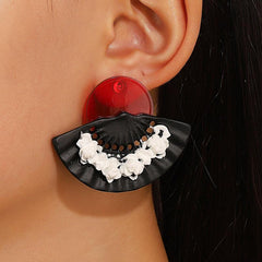 Chinese Style 3D Relief Fan Earrings