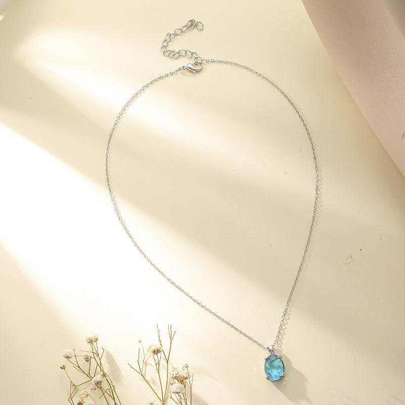 Sky Topaz Gemstone Necklace with Rhinestone Pendant