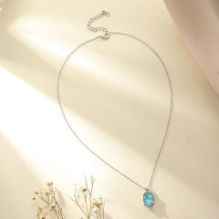 Sky Topaz Gemstone Necklace with Rhinestone Pendant
