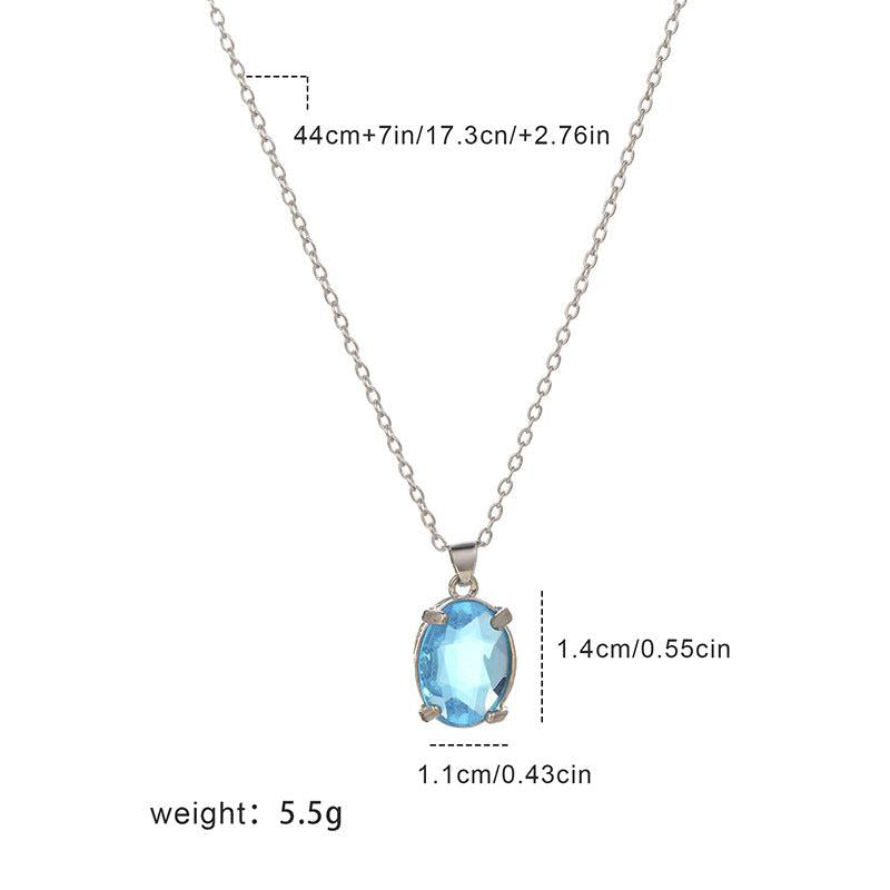 Sky Topaz Gemstone Necklace with Rhinestone Pendant