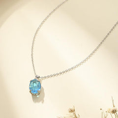 Sky Topaz Gemstone Necklace with Rhinestone Pendant