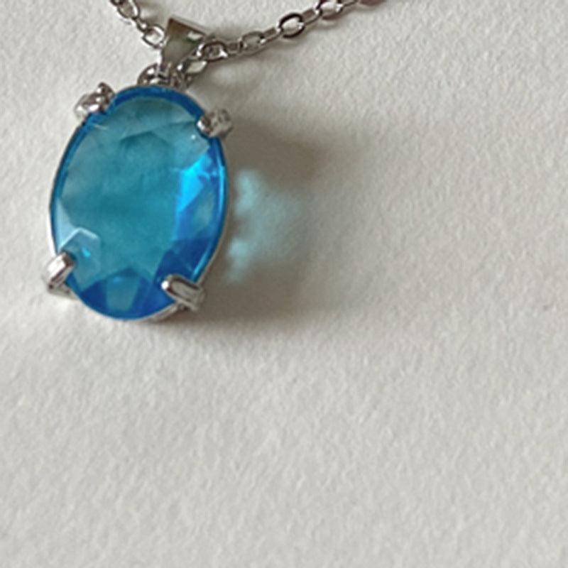 Sky Topaz Gemstone Necklace with Rhinestone Pendant