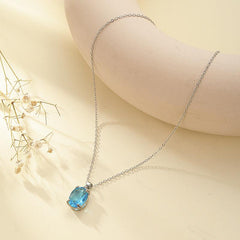 Sky Topaz Gemstone Necklace with Rhinestone Pendant