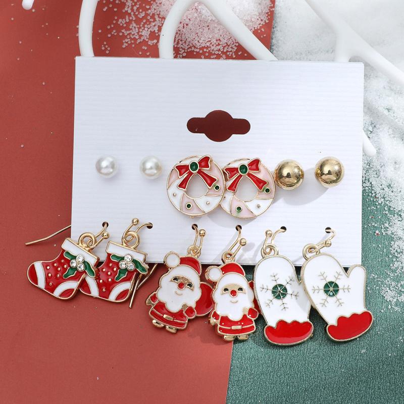 Christmas Snowflake Bell Earring Set Cartoon Cane Elderly Man Earrings Female