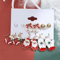 Christmas Snowflake Bell Earring Set Cartoon Cane Elderly Man Earrings Female